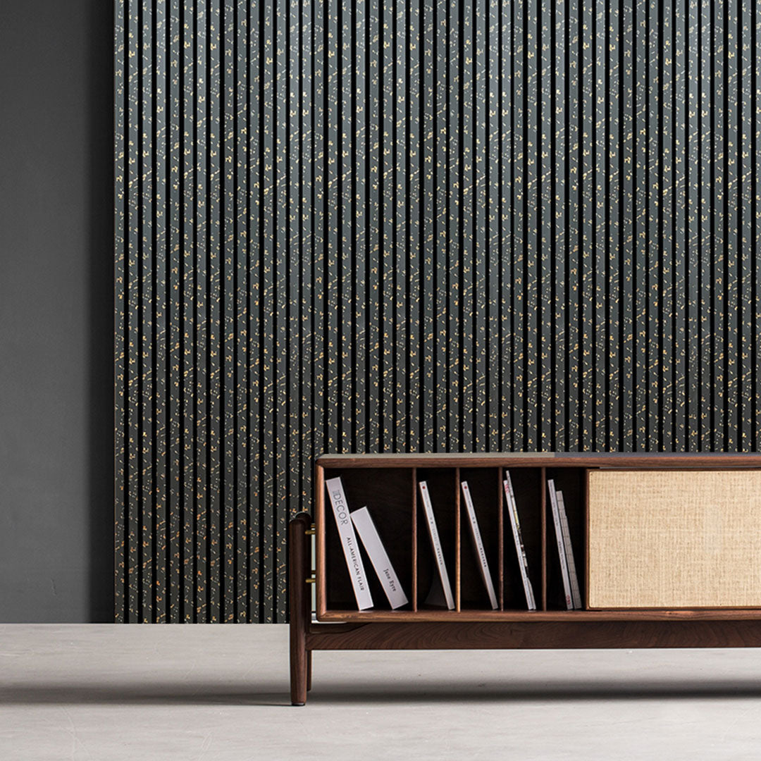 Wooden Slat Acoustic Panel Black Gold Dot 2400mm x 600mm