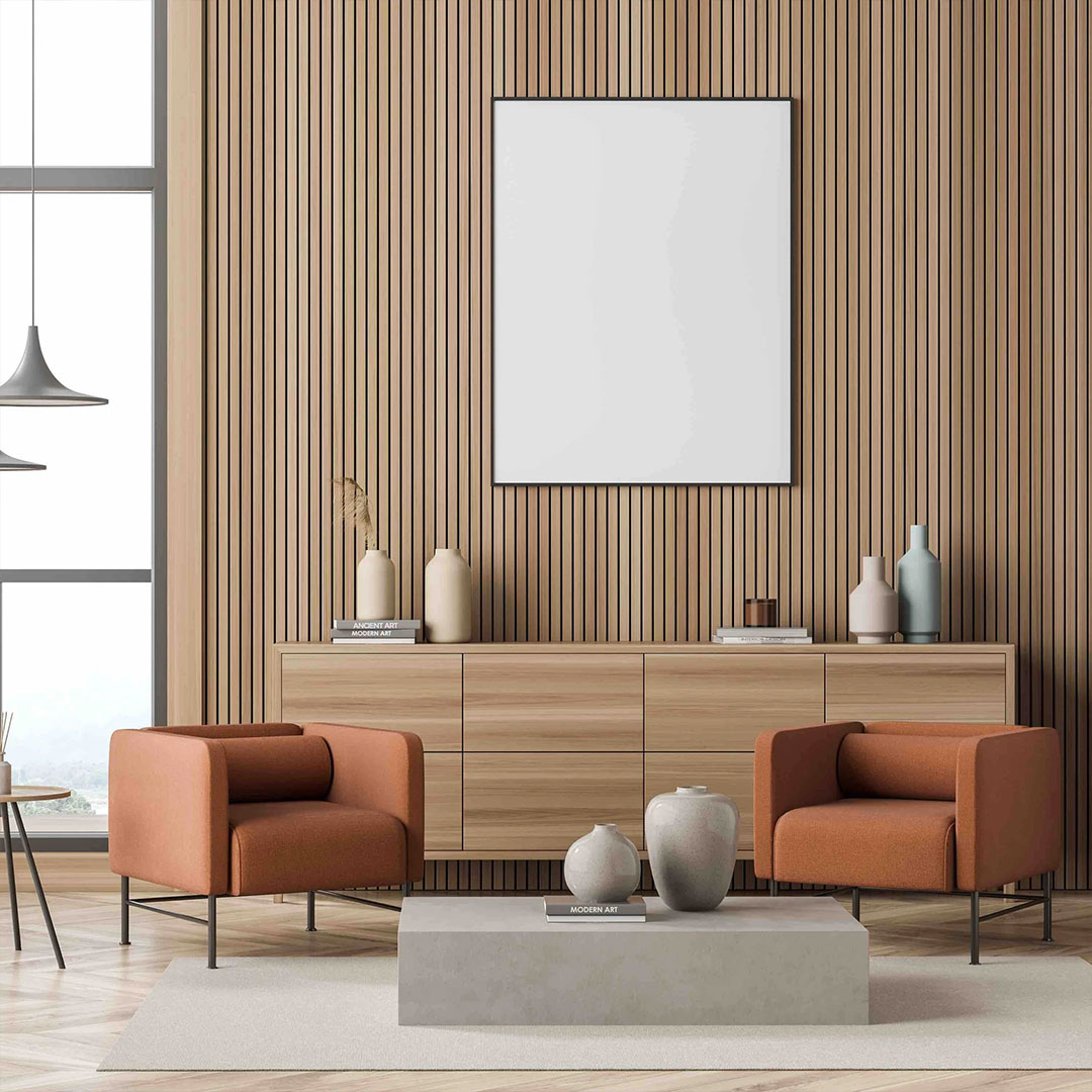 Wooden Slat Acoustic Panel Light Walnut 2400mm x 600mm