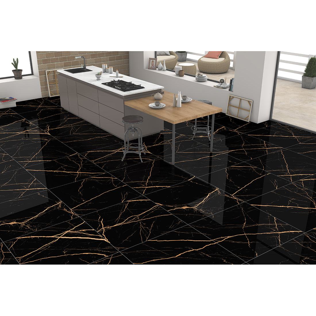 A Black 60x60 Gold Polished